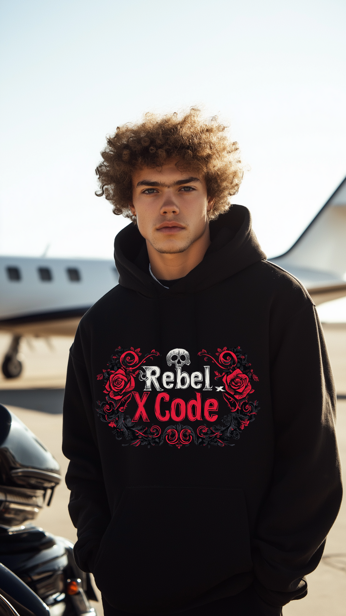 Rebel X Code "Red Rose Skull" Black Hoodie