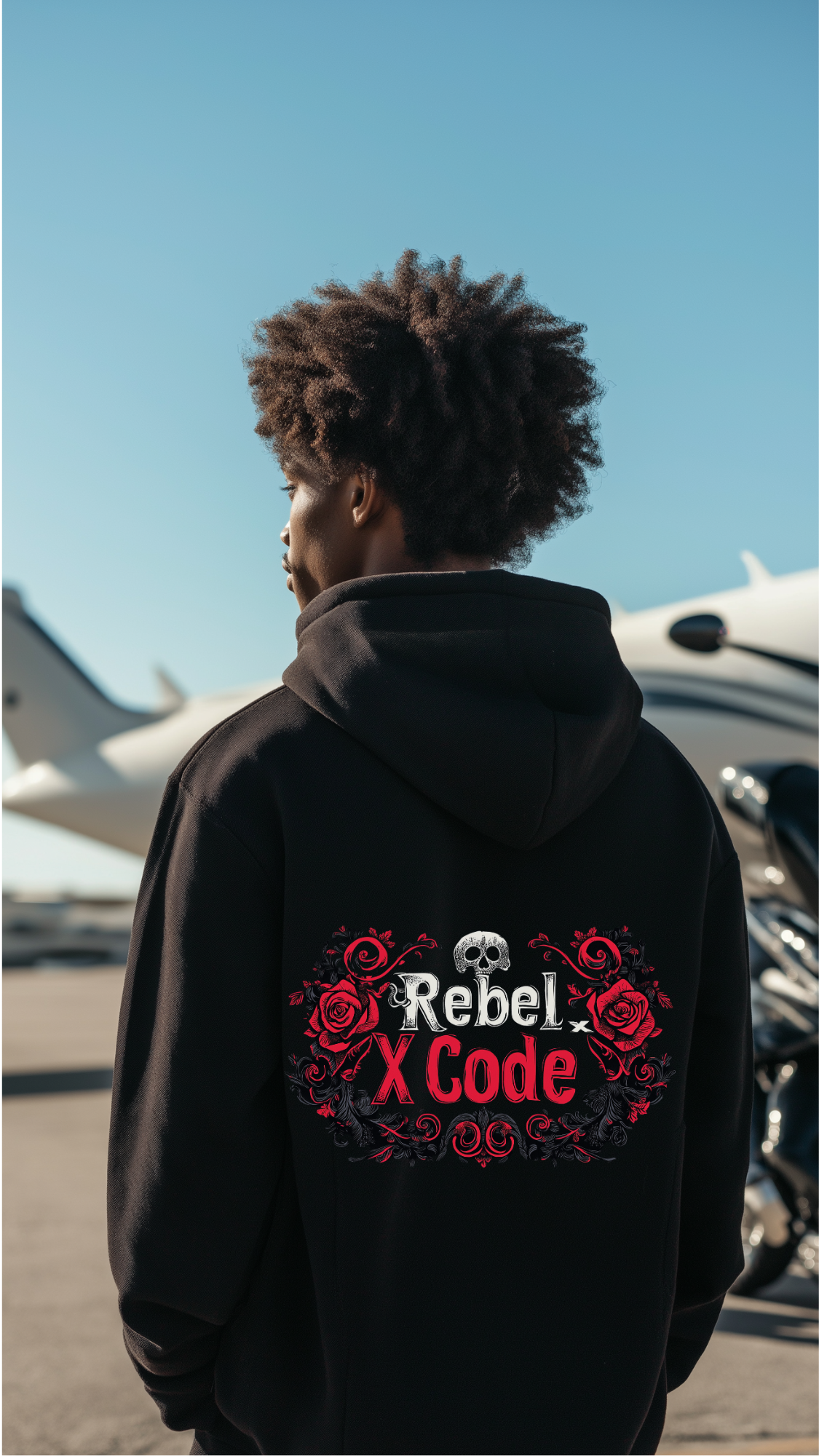 Rebel X Code "Red Rose Skull" Black Hoodie